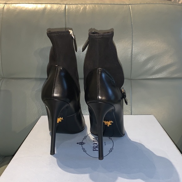 Prada Authentic NVT Black Suede Sock Leather Mary Jane Bootie - Picture 5 of 16